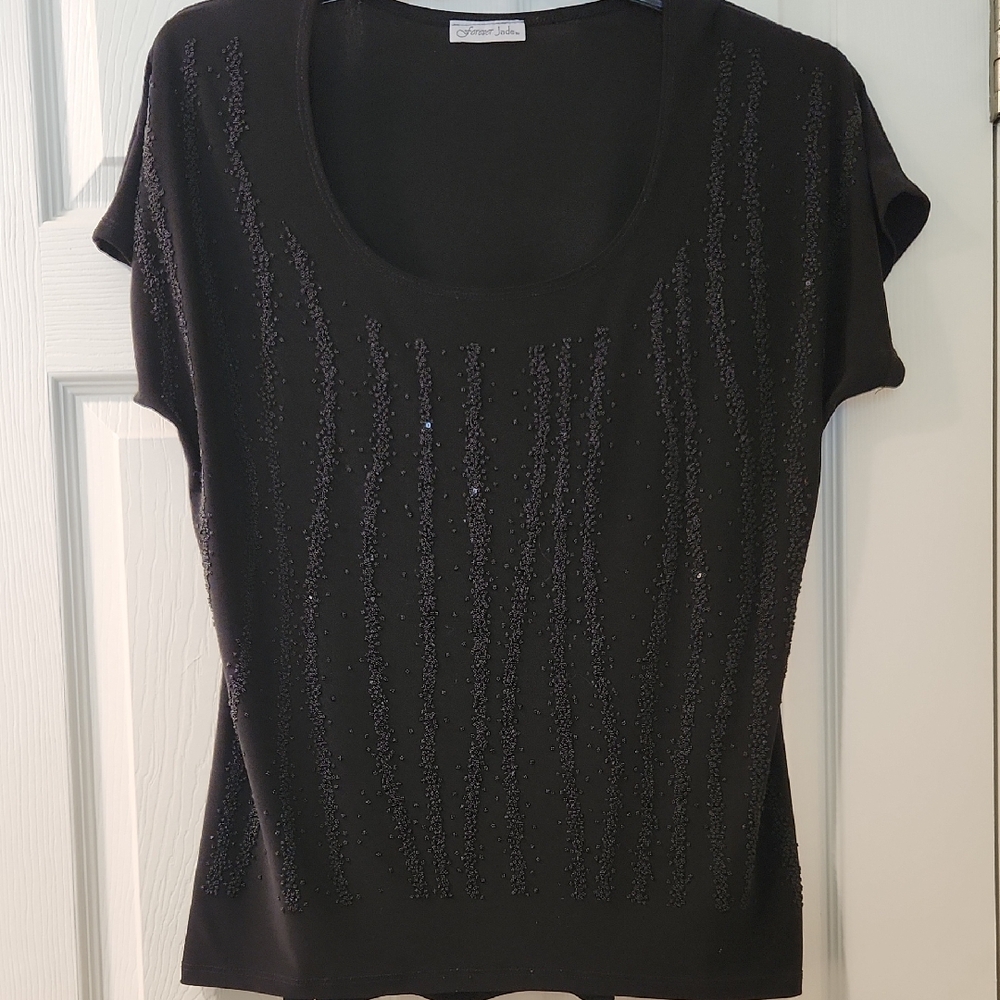 Forever Jade Black Sequined Blouse Women's Size Large
